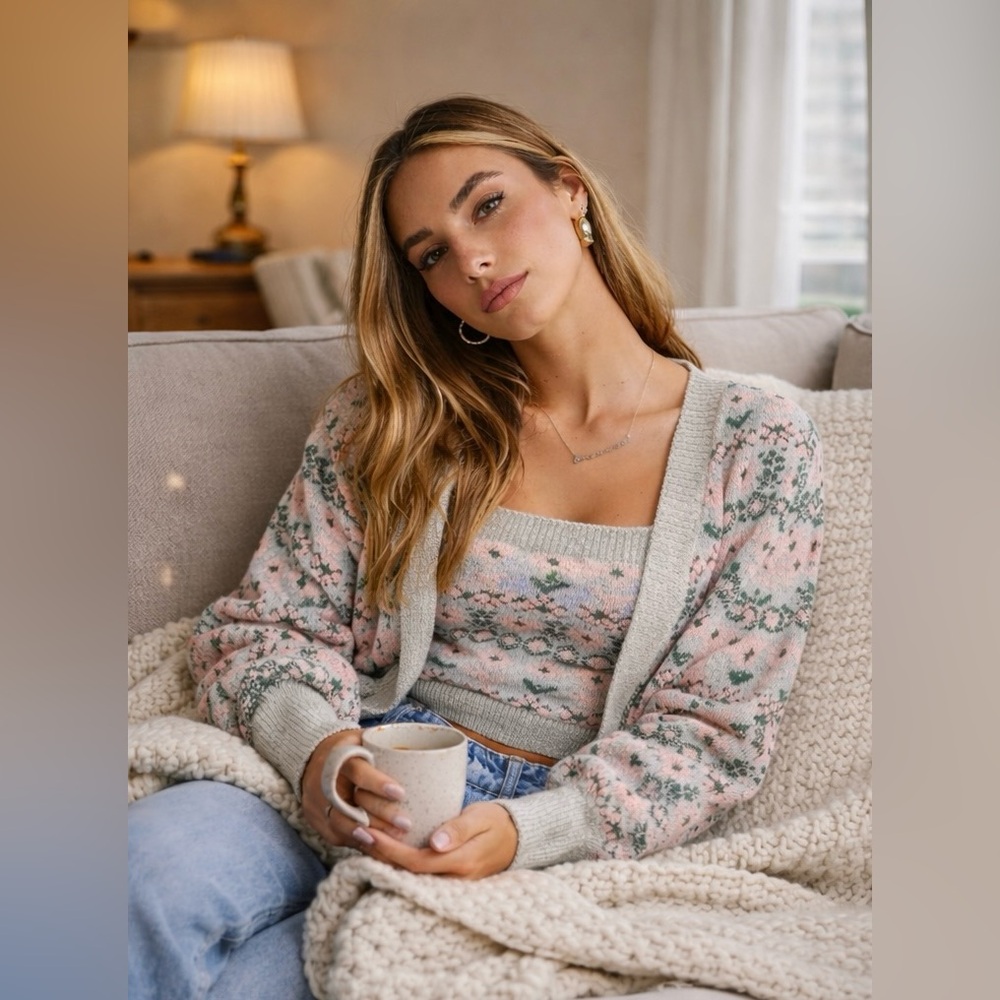 River Island Fairisle Print Cami and Cardi Set